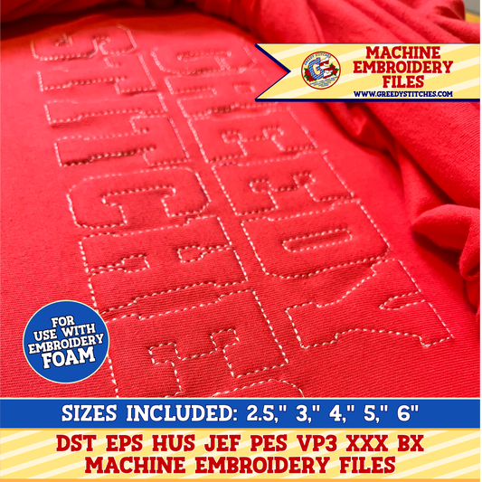 Raised Puff Varsity Alpha Set for Machine Embroidery