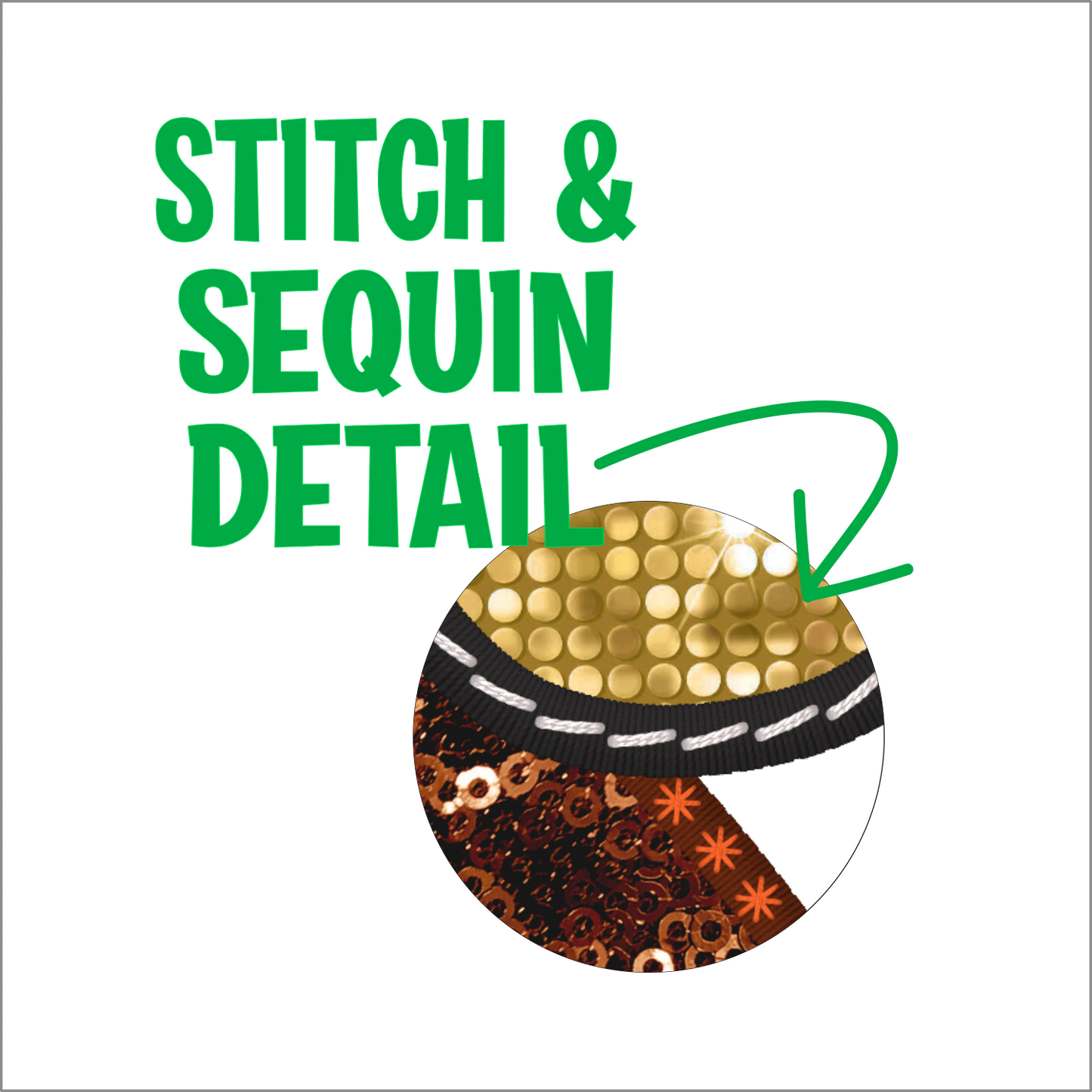 Green Game Day Football Faux Embroidery Sequins PNG