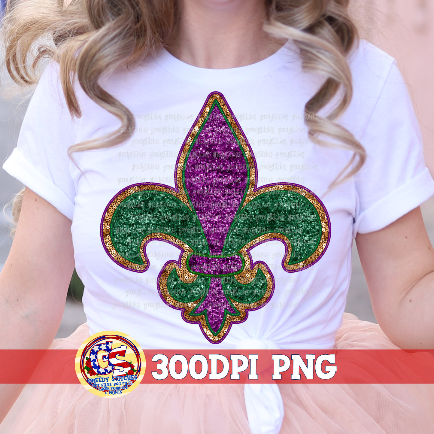 Mardi Gras Fleur de Lis Faux Embroidery Sequins PNG