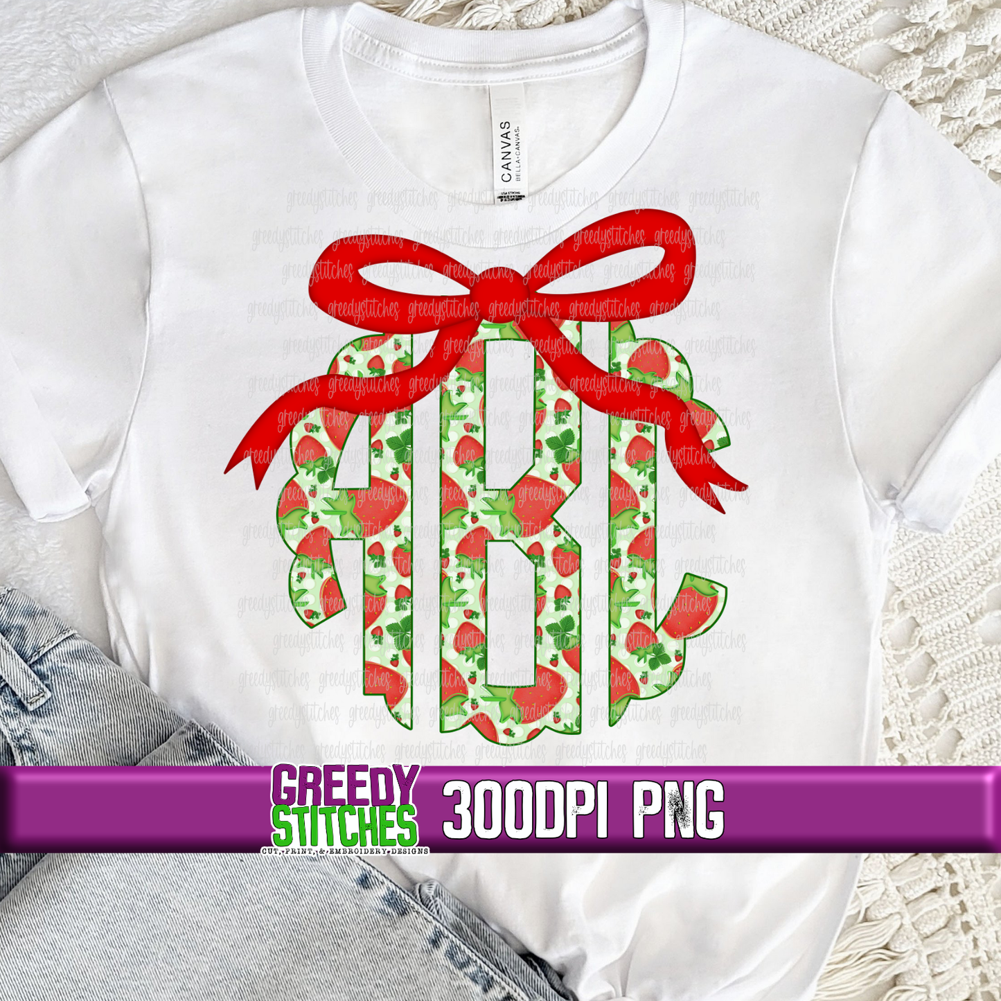 Strawberry Festival Scalloped Monogram Set PNG with 2 Coquette Bows