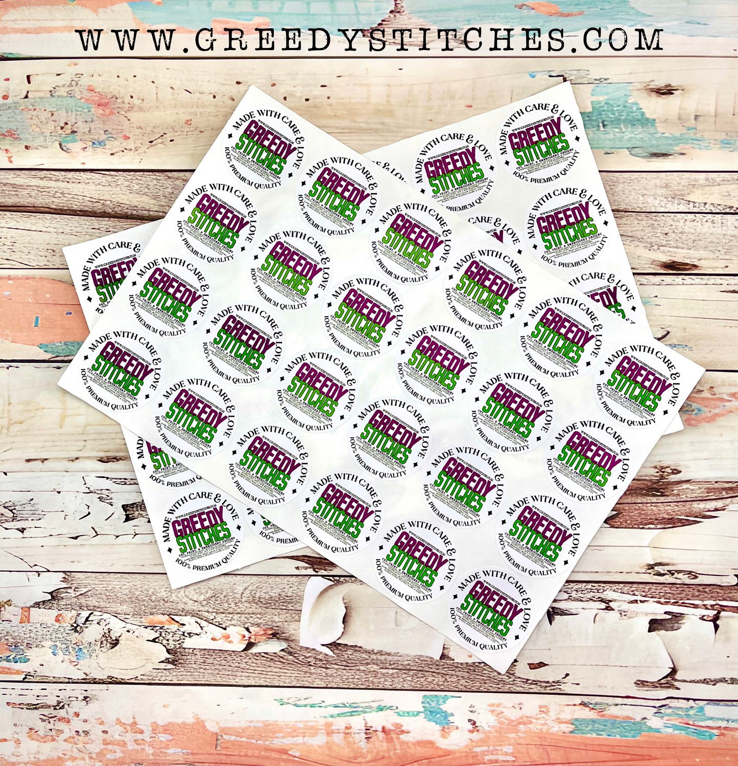 Custom Logo Packaging Stickers - Made with Care & Love Branding Sticker Sheets - 48 Stickers