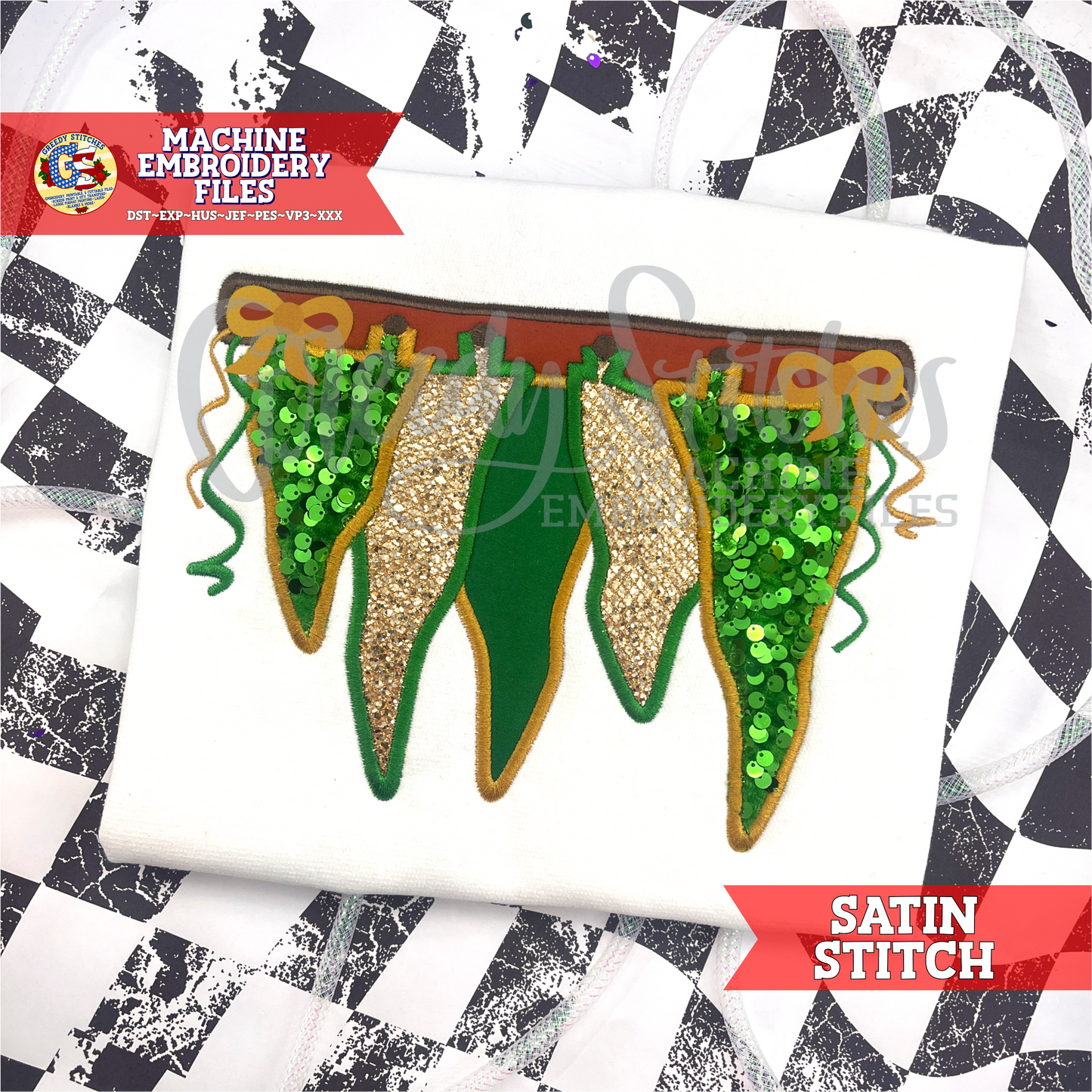 Hanging Pennants Satin Stitch Applique Machine Embroidery Design