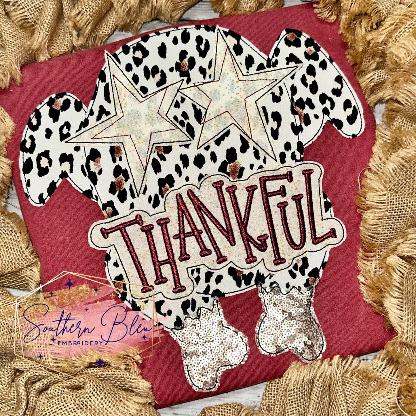 Thankful Turkey Bean Stitch Applique Machine Embroidery Design