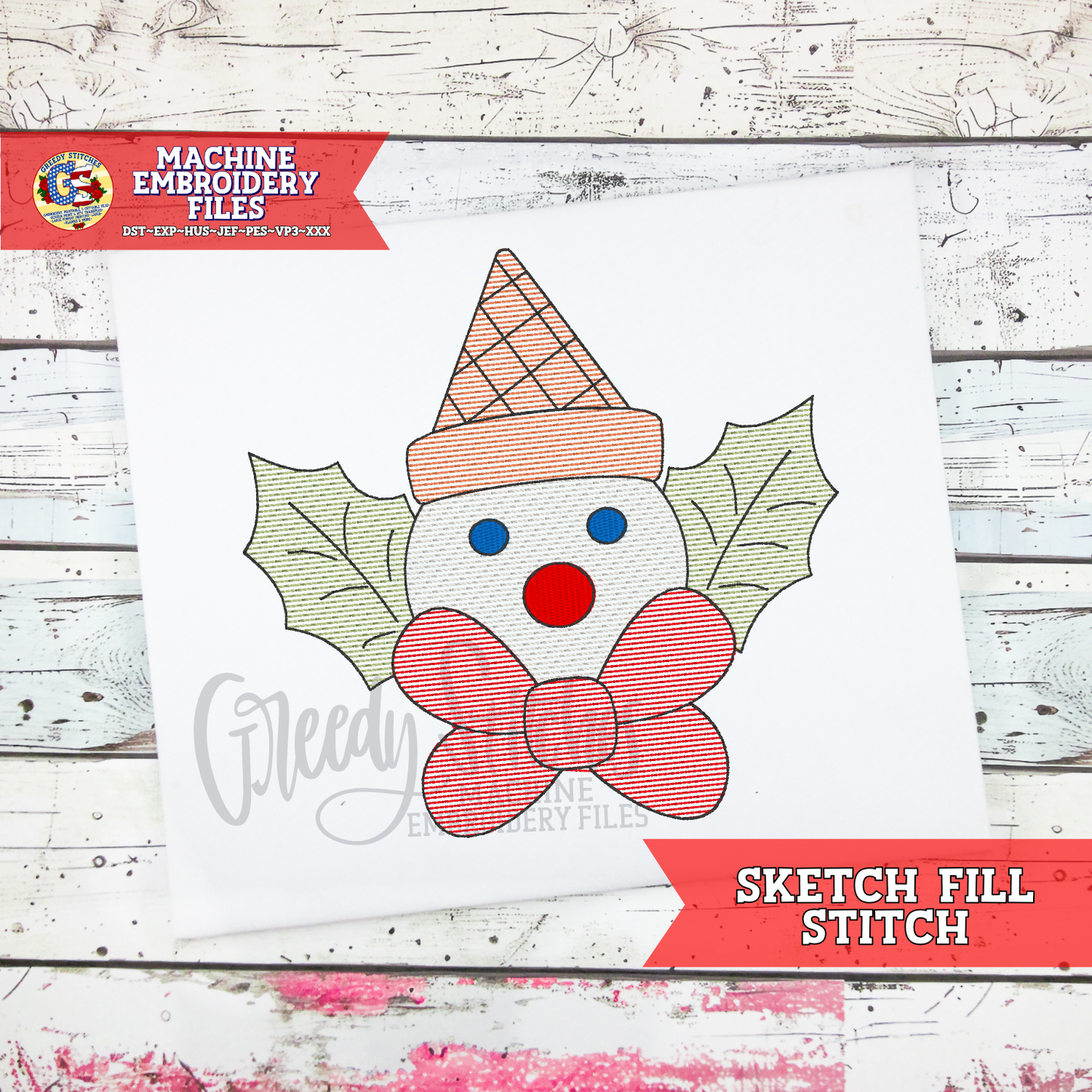 Flying Snowman Sketch Fill Machine Embroidery Design - New Orleans Christmas Snowman