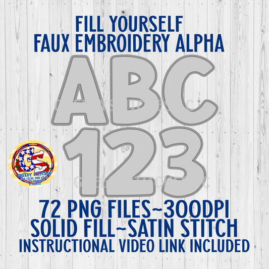 DIY Faux Embroidery Alpha & Number Pack PNG Sublimation