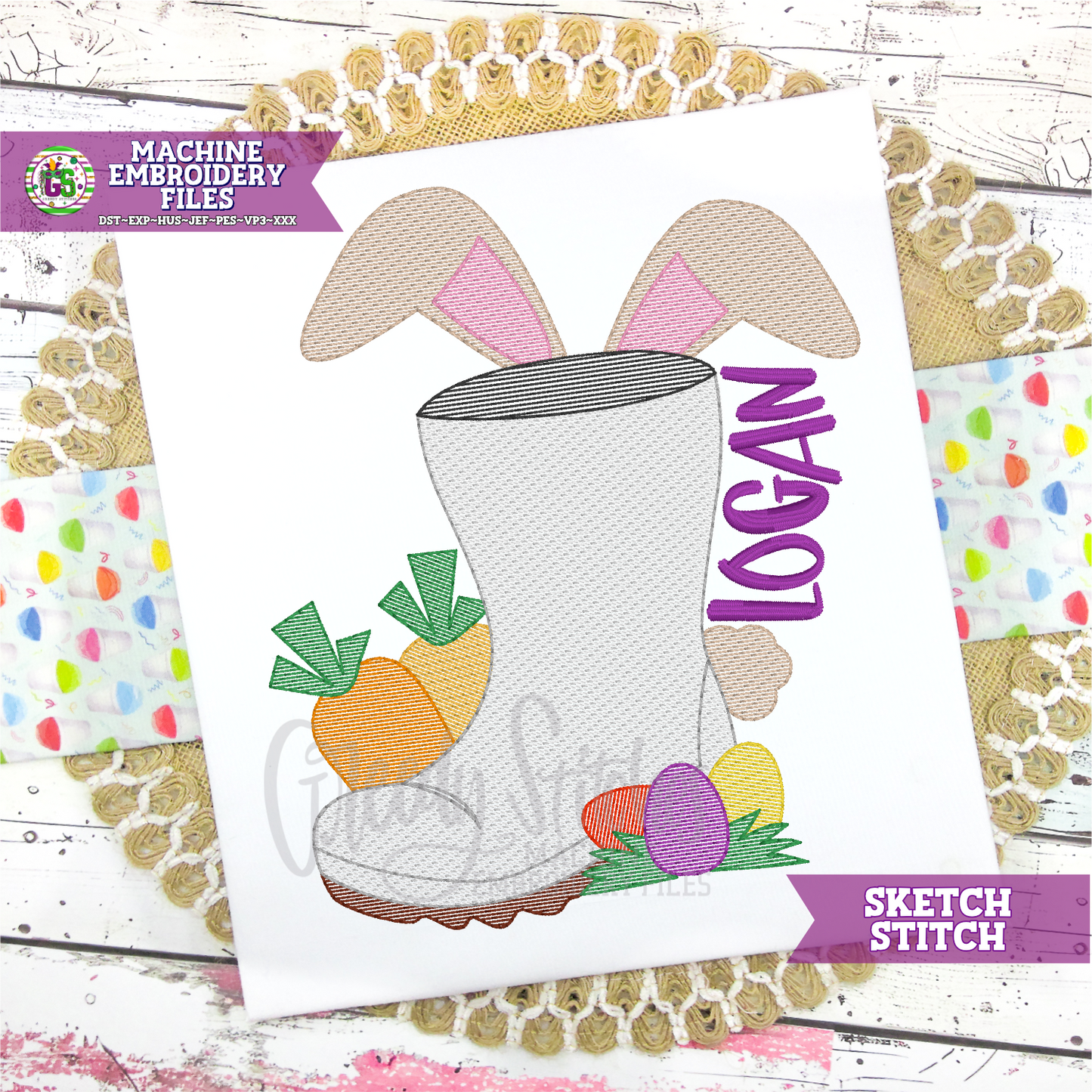Easter Shrimp Boot Sketch Machine Embroidery Design - Easter Embroidery