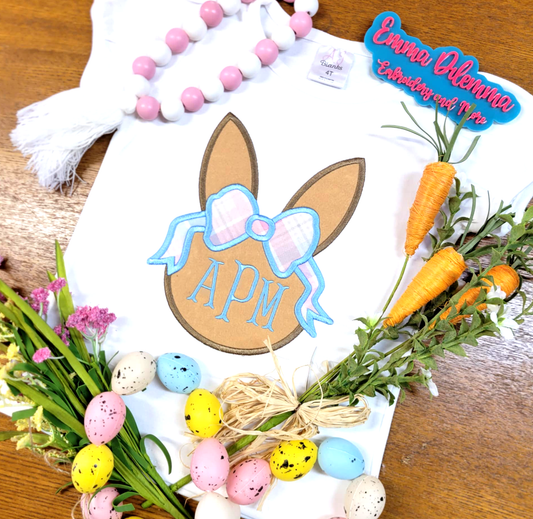 Bunny Ears with Bow Satin Stitch Machine Embroidery Design
