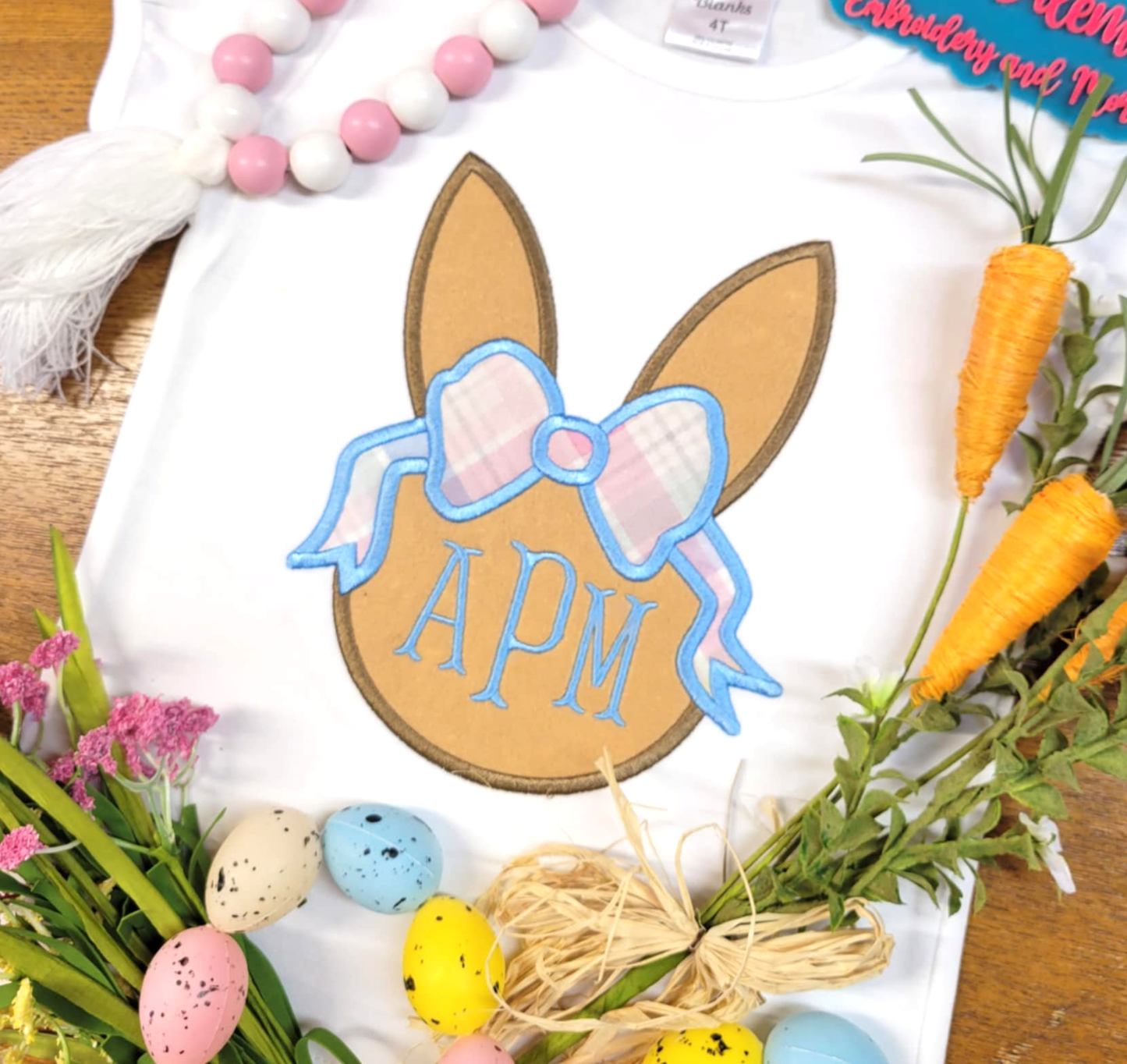 Bunny Ears with Bow Satin Stitch Machine Embroidery Design