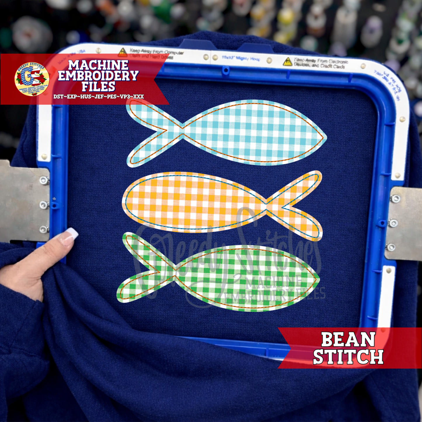 Fish Trio Bean Stitch Machine Embroidery Design