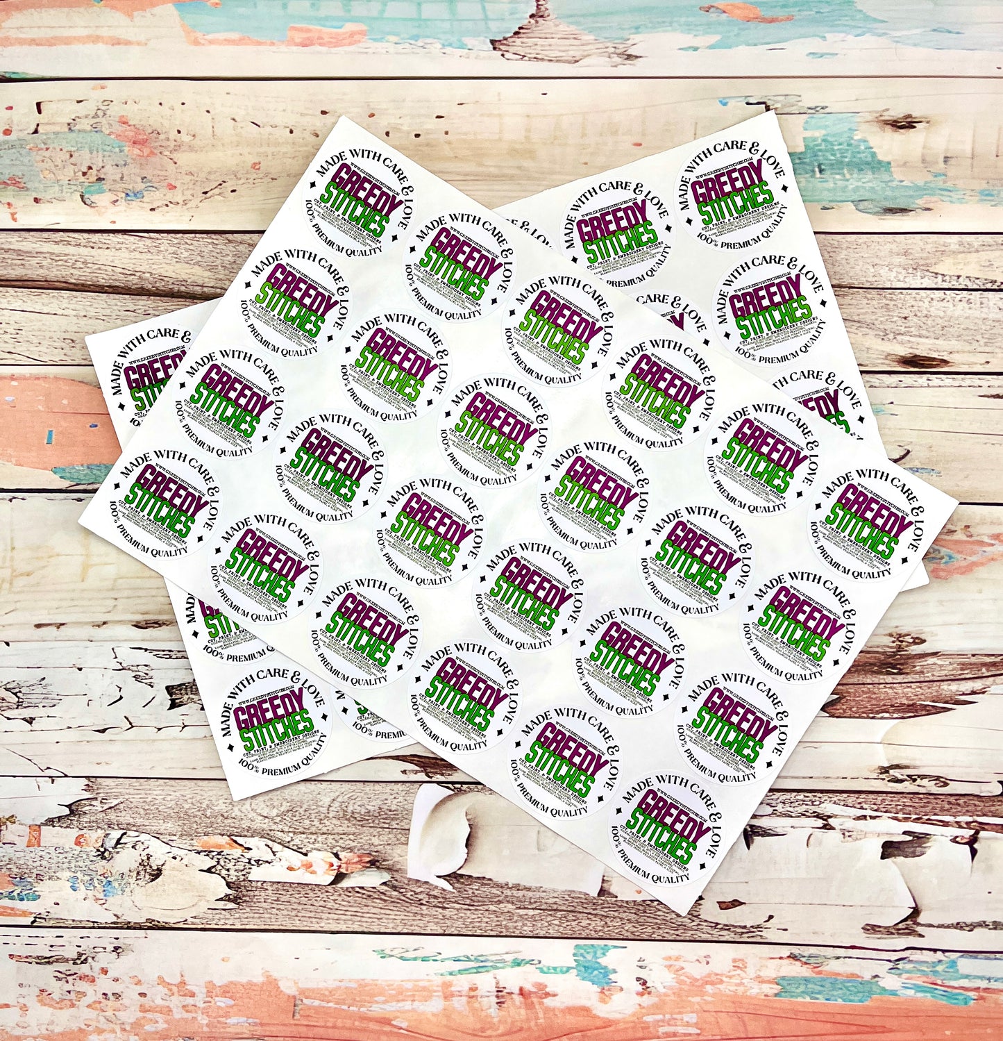Custom Logo Packaging Stickers - Made with Care & Love Branding Sticker Sheets - 48 Stickers