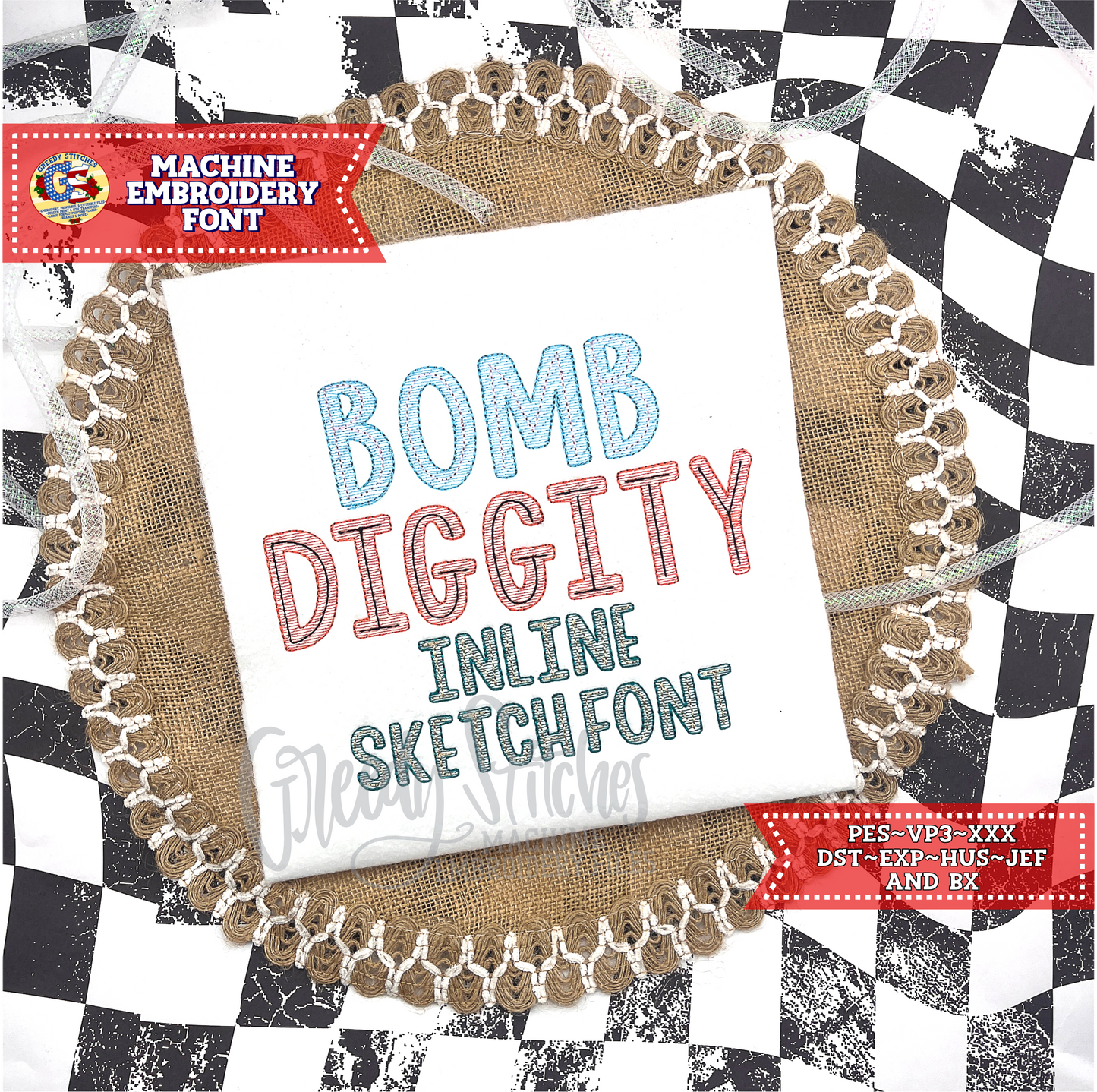 Bomb Diggity Inline Sketch Font - Machine Embroidery Font