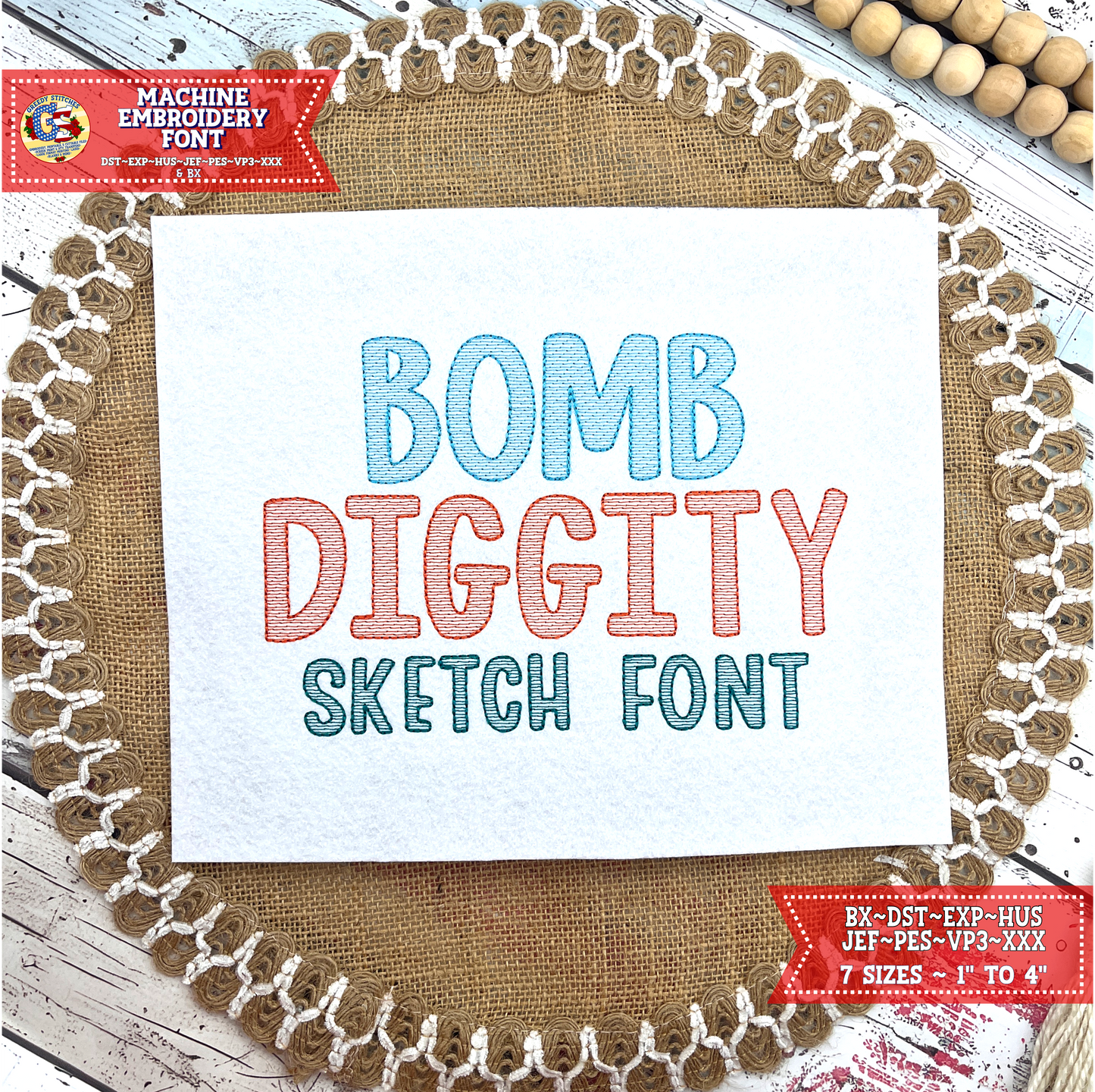 Bomb Diggity Sketch Font - Machine Embroidery Font