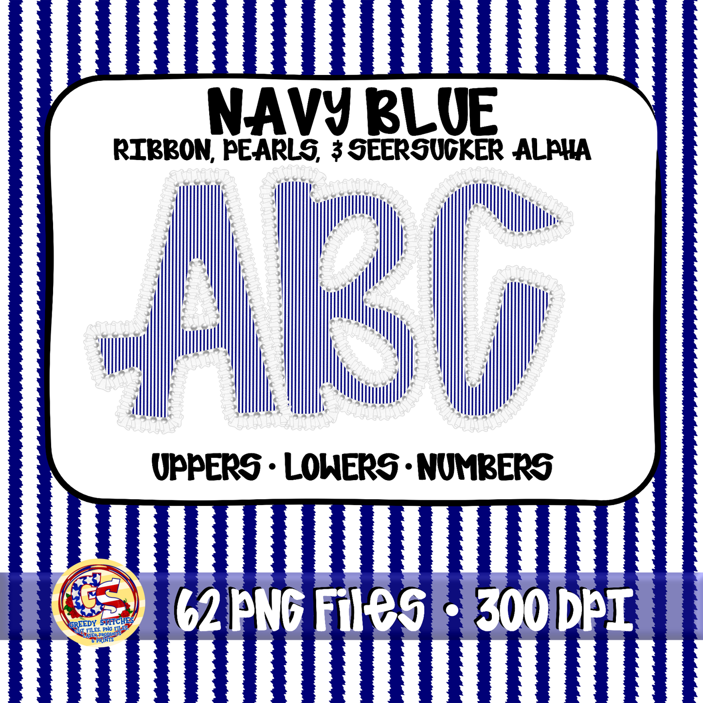 Navy Ruffles, Pearls, Seersucker Alpha PNG -Seersucker Alpha