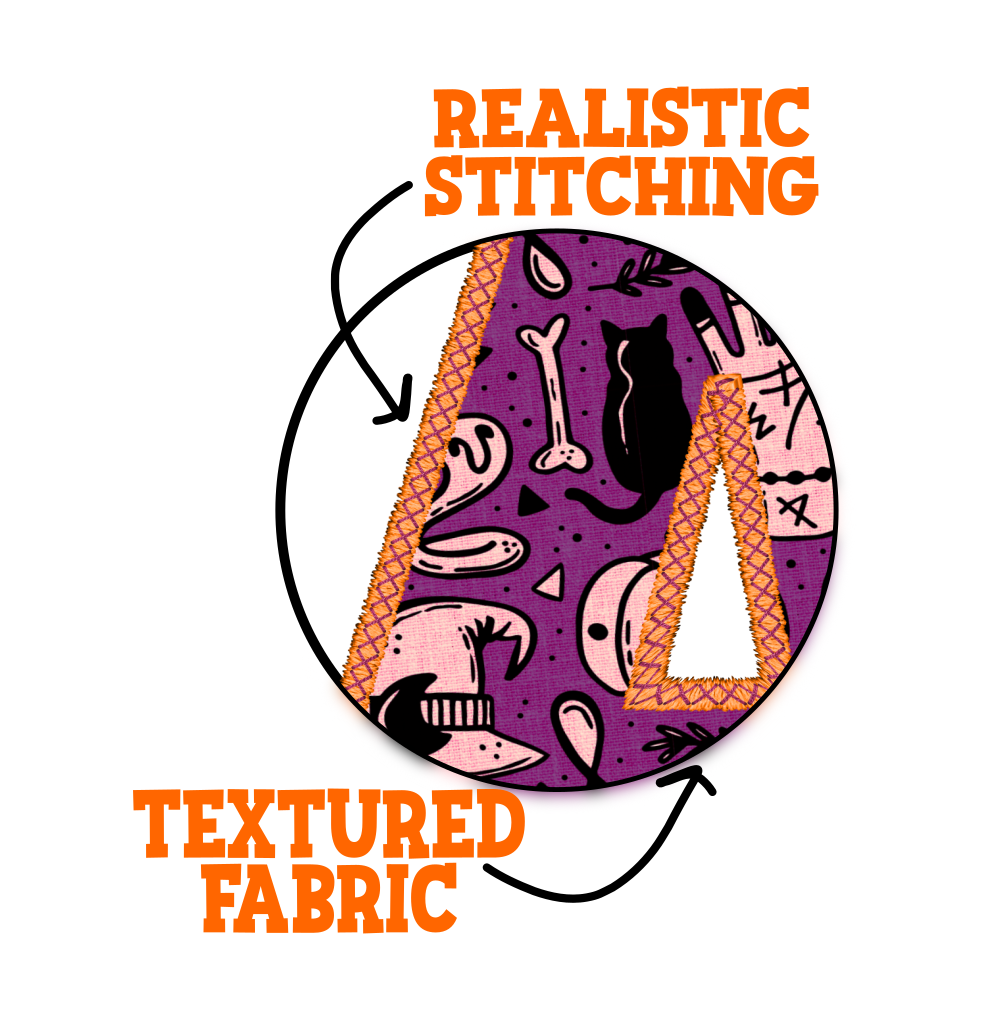 Halloween Witchy Fabric Faux Embroidery Alpha & Number PNG Set