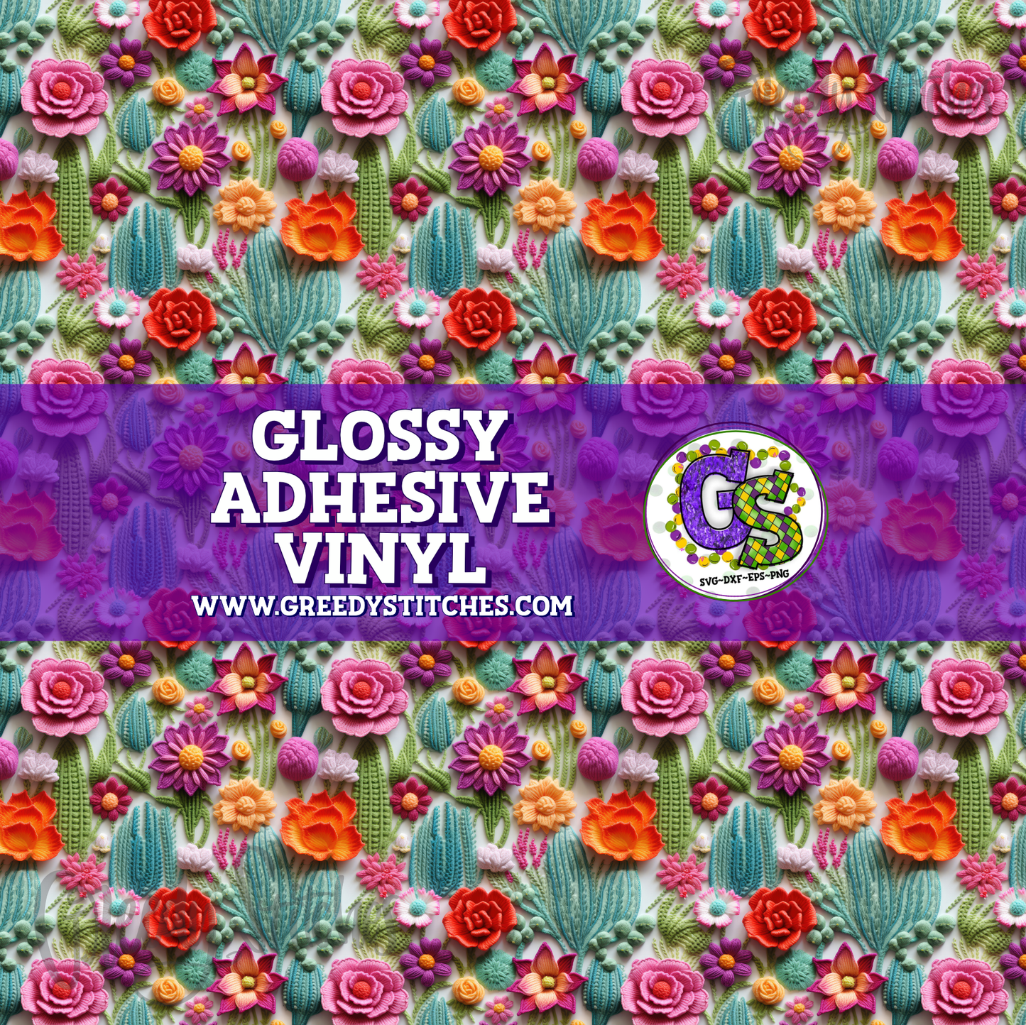 Orange Floral Cactus Embroidery Glossy Adhesive Vinyl