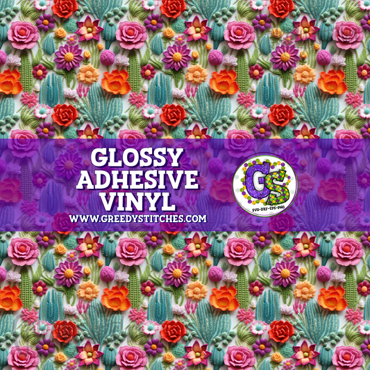 Orange Floral Cactus Embroidery Glossy Adhesive Vinyl
