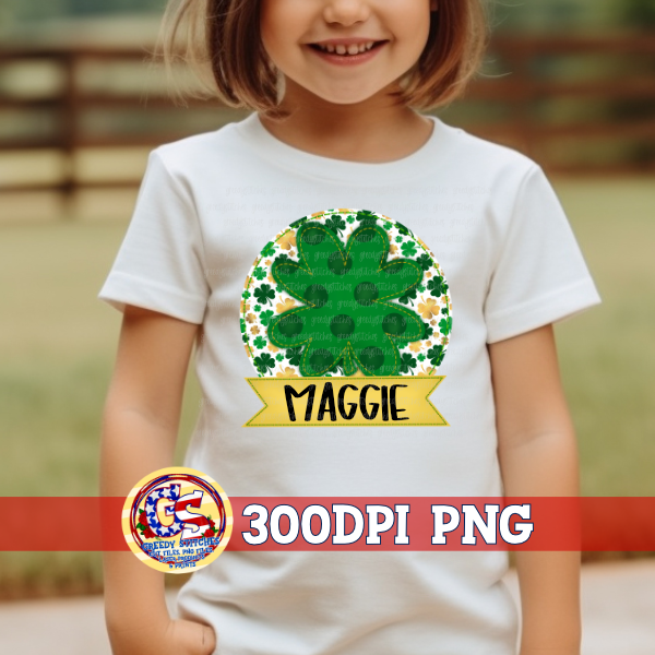 St. Patrick's Day Clover Round with Name Plate PNG