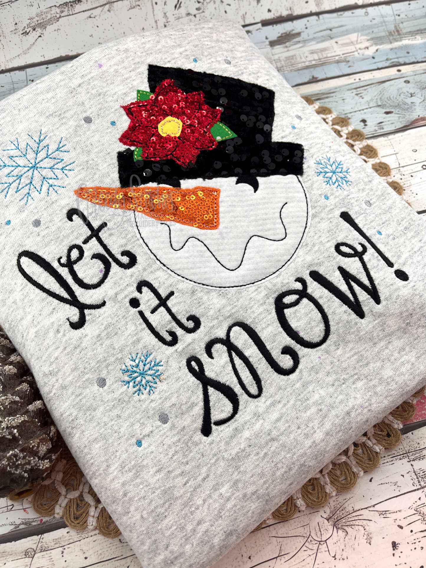 Let it Snow! Snowman Bean Stitch Applique Machine Embroidery Design