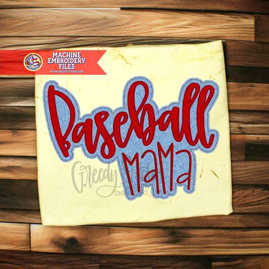 Baseball Mama Double Applique Machine Embroidery Design