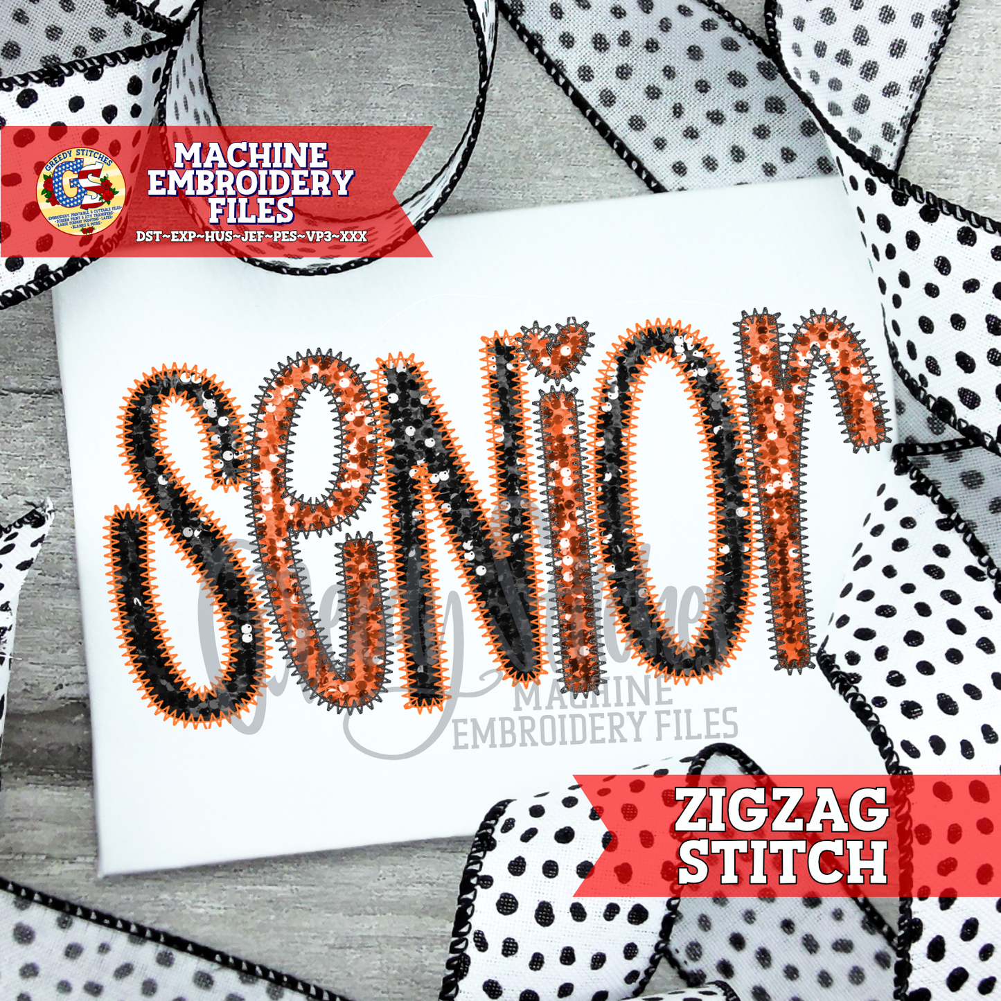 Senior Zigzag Stitch Applique Machine Embroidery Design
