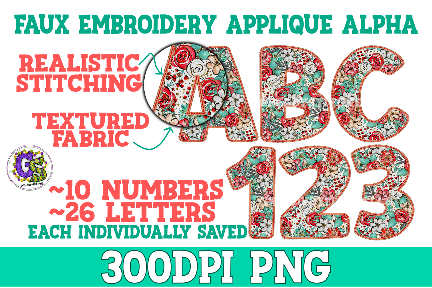 Christmas Faux Floral Fabric Embroidery Alpha PNG Sublimation