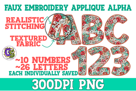 Christmas Faux Floral Fabric Embroidery Alpha PNG Sublimation