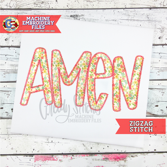 Amen Zig Zag Stitch Machine Embroidery Design