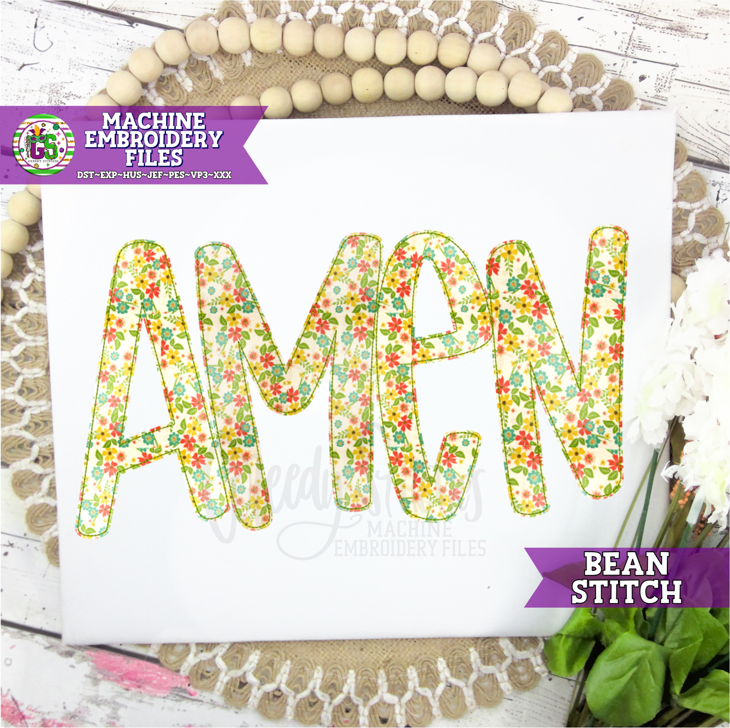 Amen Bean Stitch Machine Embroidery Design