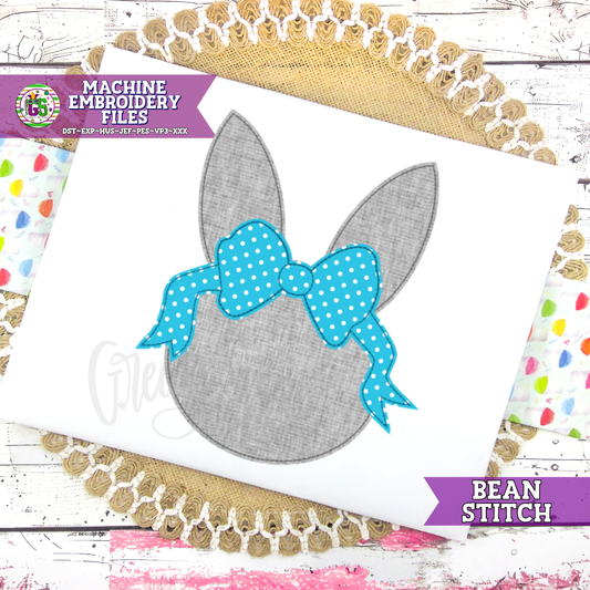 Bunny Ears with Bow Bean Stitch Machine Embroidery Design