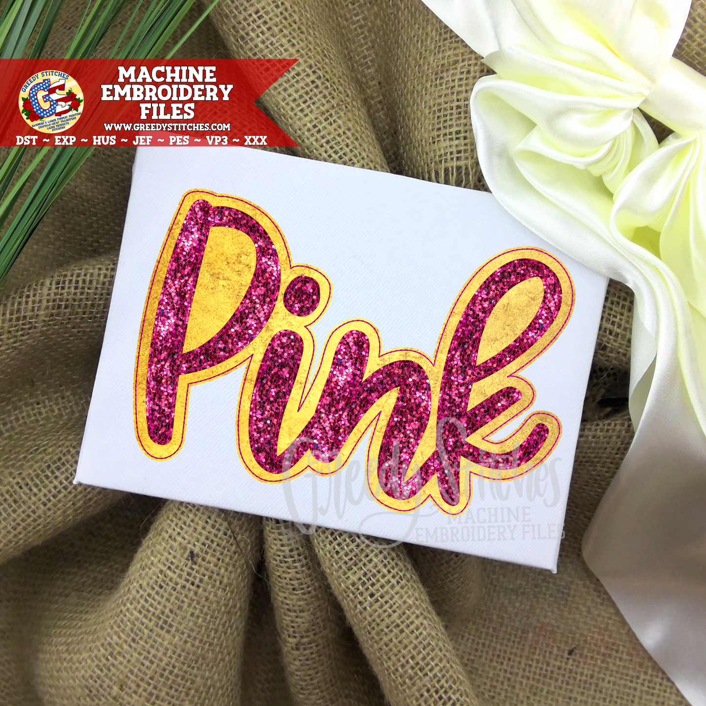 Pink Double Applique Bean Stitch Machine Embroidery Design - Breast Cancer Awareness