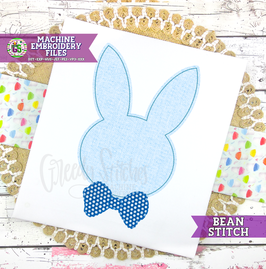 Bunny Bow Tie Bean Stitch Machine Embroidery Design