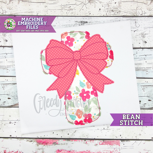 Cross with Bow Bean Stitch Machine Embroidery Design