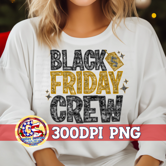 Black Friday Crew Faux Embroidery Sequins PNG for Sublimation