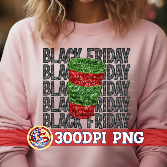Black Friday Coffee Faux Sequin Embroidery PNG