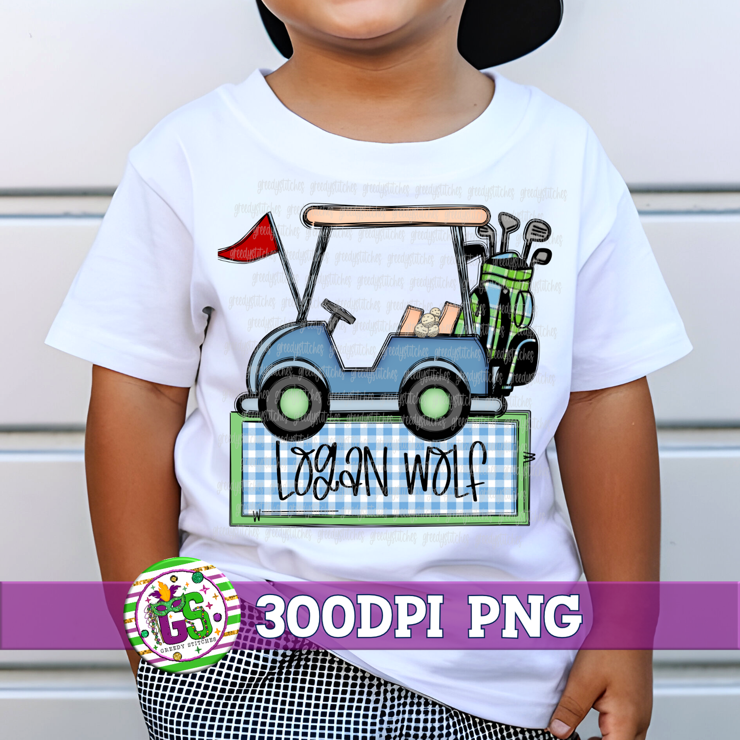 Blue Green Golf Cart with Name Plate PNG