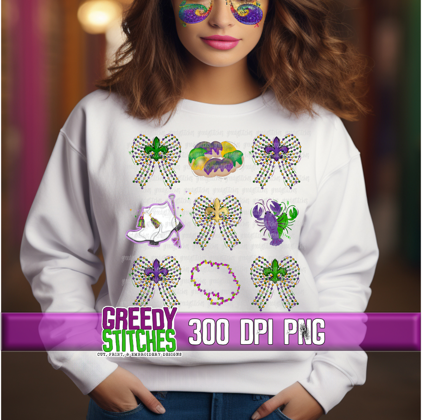 Mardi Gras Coquette Bow King Cake Crawfish PNG - Mardi Gras Bow