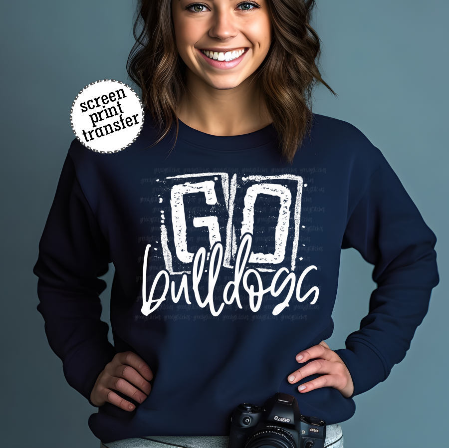 Go Bulldogs Screen Print Transfer--white ink