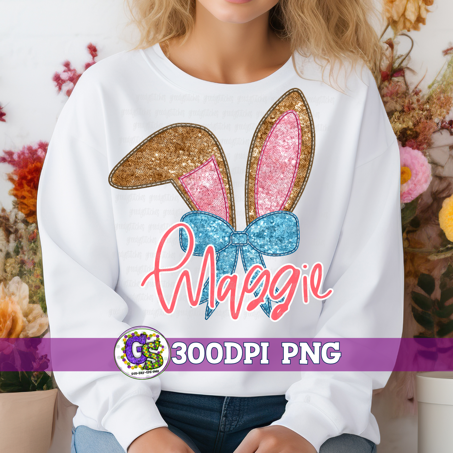 Faux Embroidery Sequin Easter Bunny Ears & Feet PNG