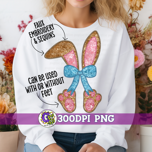 Faux Embroidery Sequin Easter Bunny Ears & Feet PNG