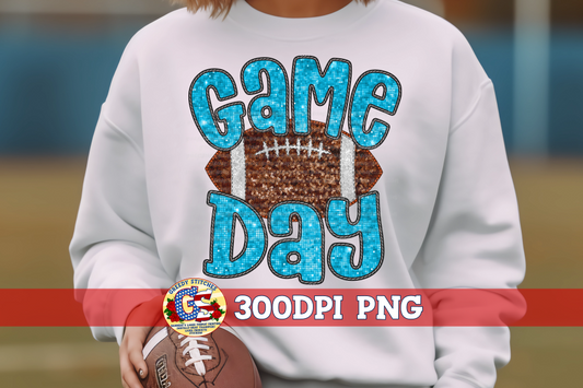 Columbia Blue Game Day Football Faux Embroidery Sequins PNG