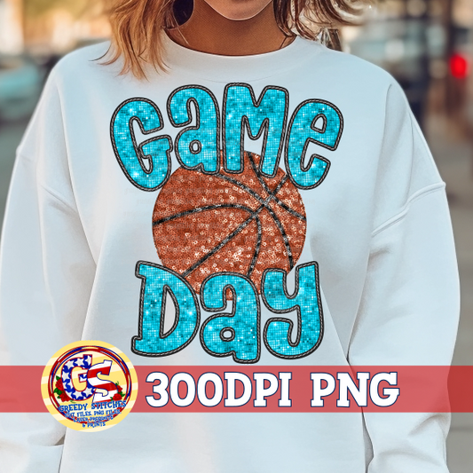 Basketball Game Day Columbia Blue Faux Embroidery Sequins PNG