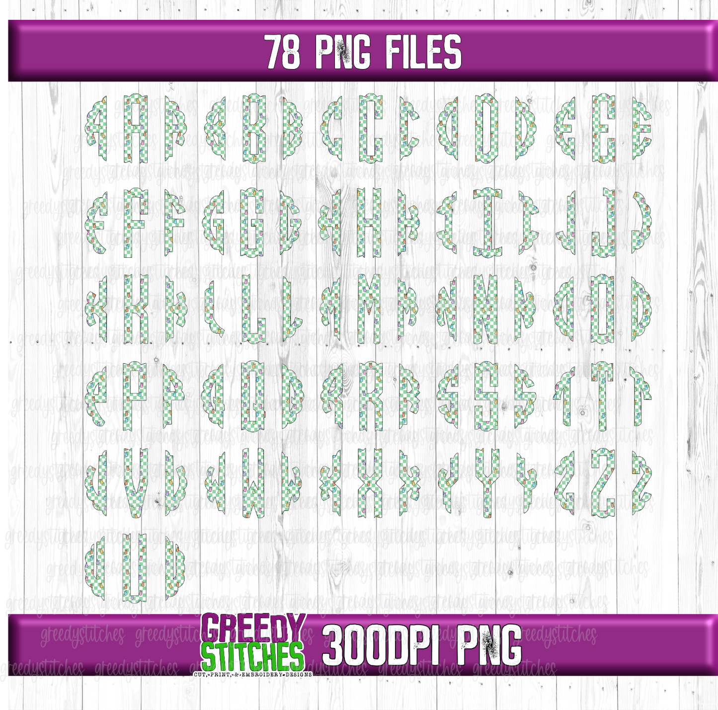 Easter Bunny Check Scalloped Monogram Set PNG