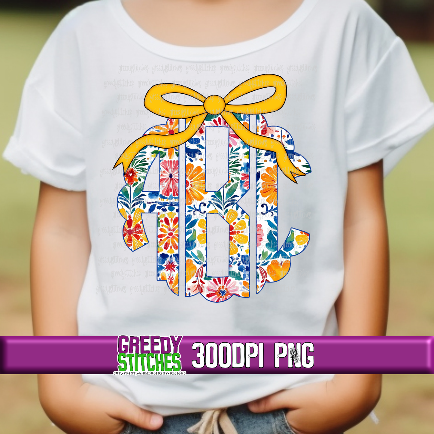 Cute Coquette Bow Cinco de Mayo Flowers & Cute Coquette Bow Scalloped Monogram Set PNG