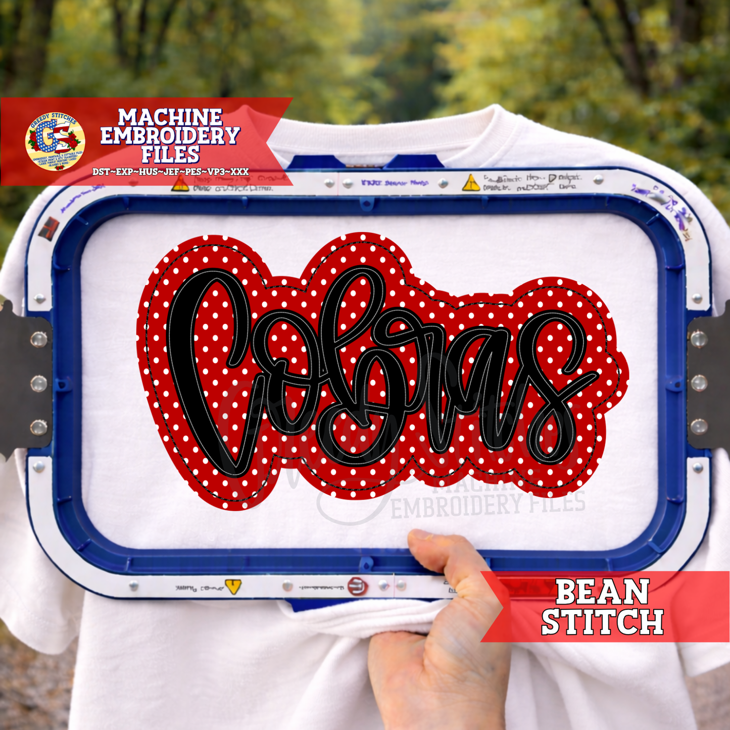 Cobras Bean Stitch Double Applique Machine Embroidery Design