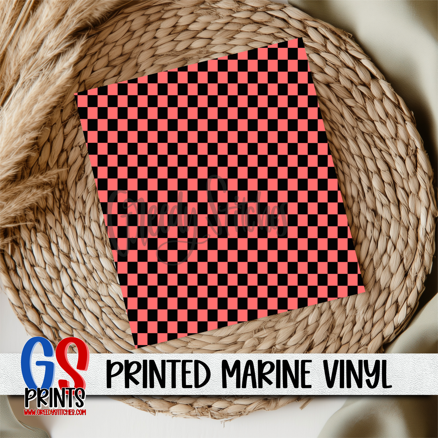 Dark Coral Black Checker Marine Vinyl