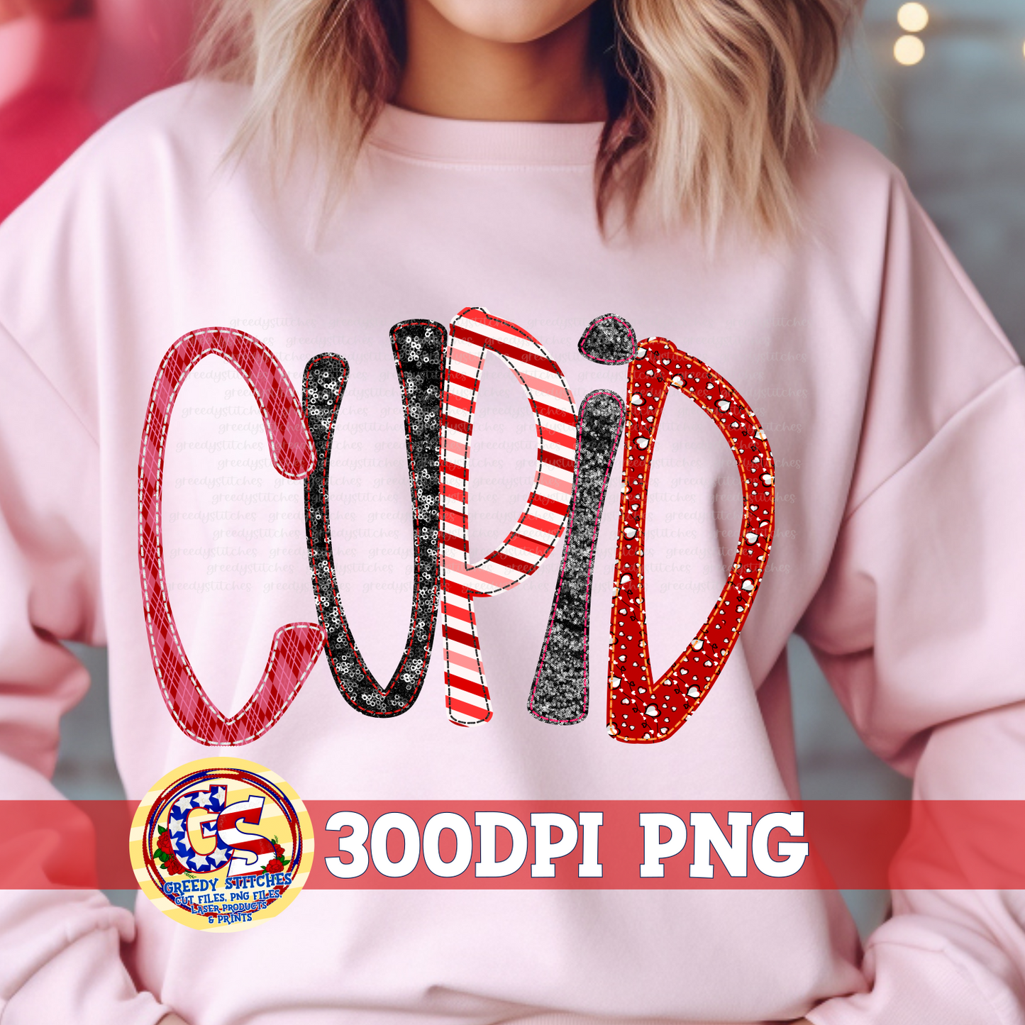 Cupid Faux Embroidery Sequins Red Black PNG