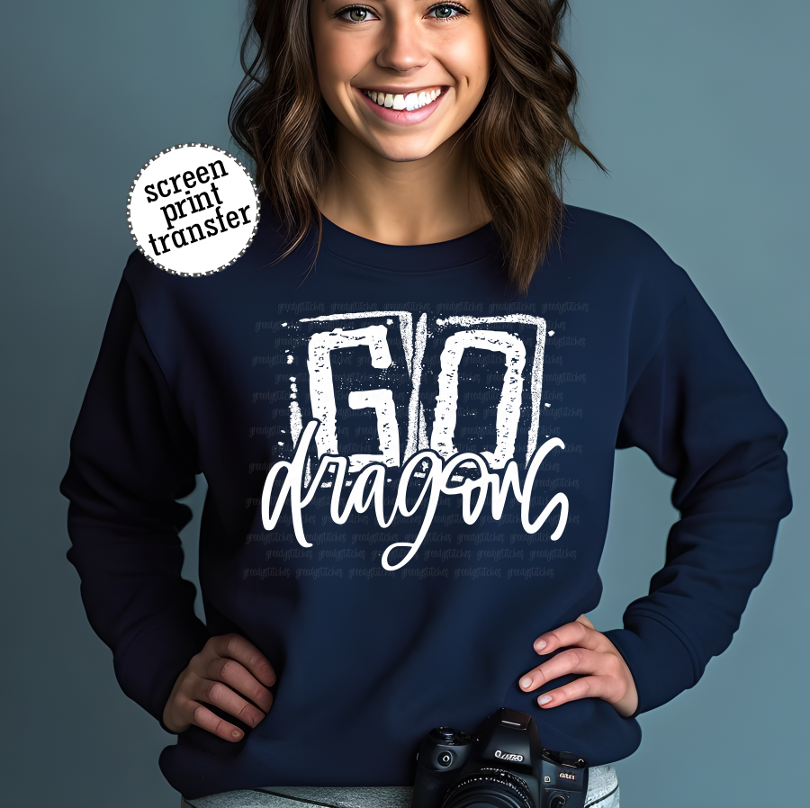 Go Dragons Screen Print Transfer--white ink