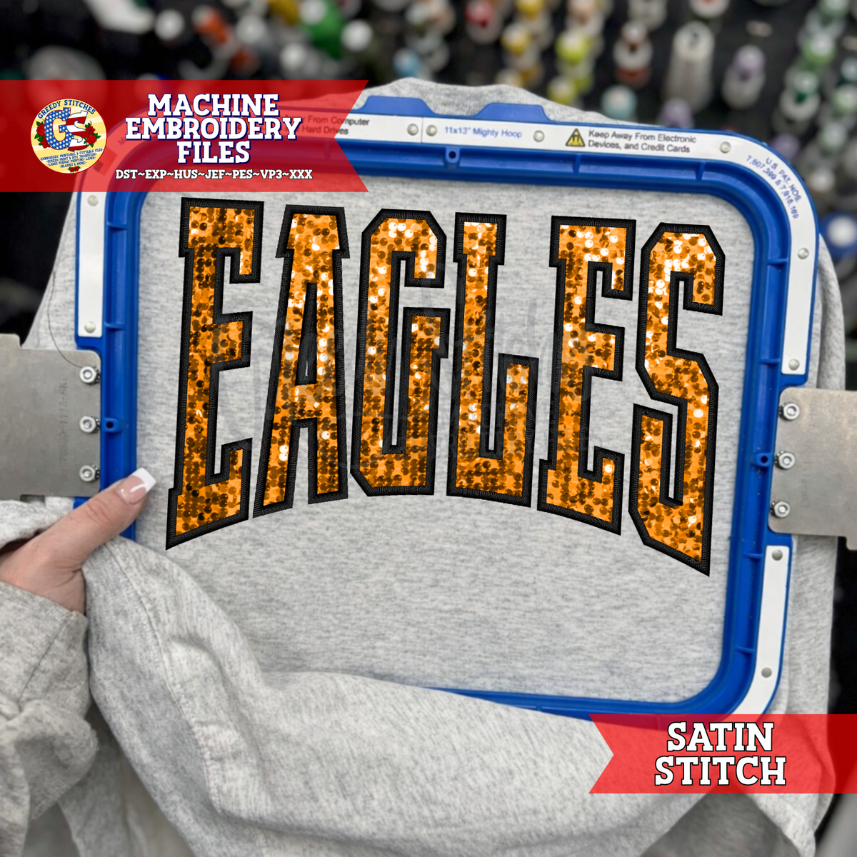 Eagles Varsity Bottom Arch Satin Stitch Applique PES DST HUS JEF EXP VP3 XXX
