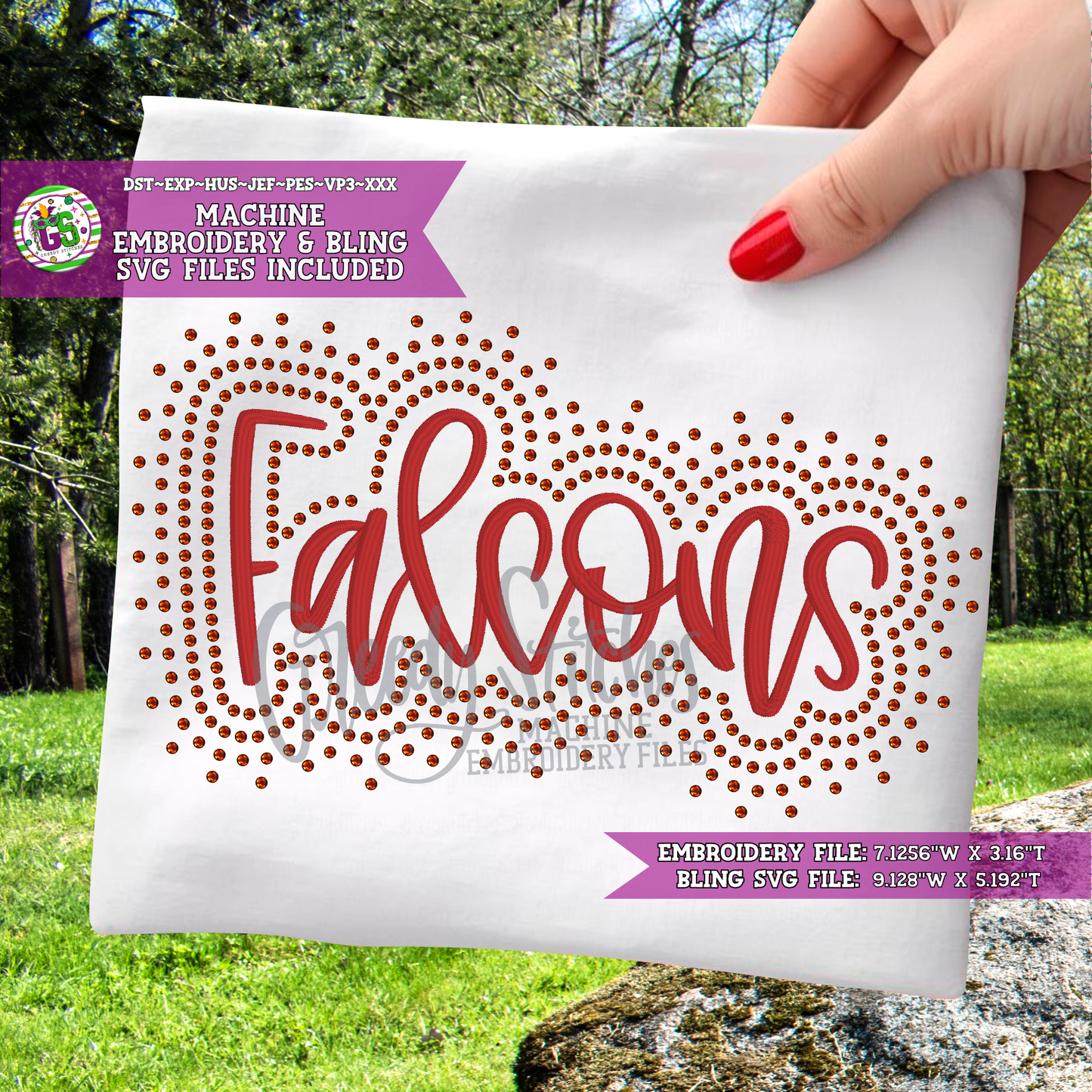 Falcons Script Bling & Machine Embroidery Design