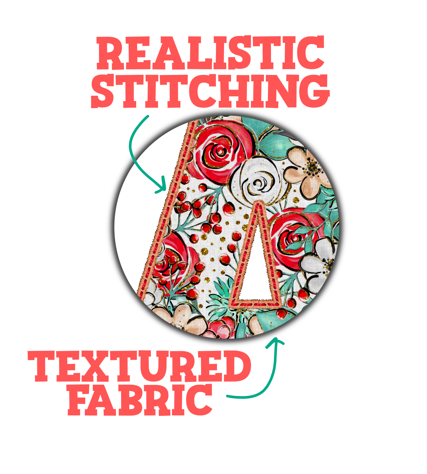 Christmas Faux Floral Fabric Embroidery Alpha PNG Sublimation